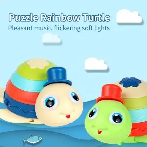 6pcs/Box Push and Go Baby Tortoise Toy Friction Powered Rainbow Color Tortue Kids Battery Operated Cartoon Luminous Turtle Toy