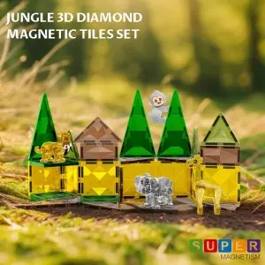 Wholesale Kids 3D Diamond Forest Animals Magnetic Building Tile Toy Set Parent-child interactive