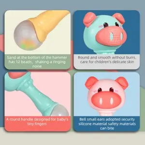 Infant Education Cartoon Pig Shaking Hand Bell Noisy Maker Kids Vision Hearing Development Plastic Teether Rattle Toys for Baby