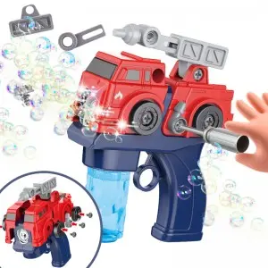 2-in-1 Plastic DIY Screws Assembling Truck Airplane Toys Bubble Gun Blaster for Kids STEM Education & Summer Outdoor Play