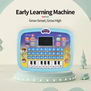 Kids Learning Tablet with Piano & ABC Touchscreen – Bilingual LED Educational Toy for Ages 3-6, Pink/Blue