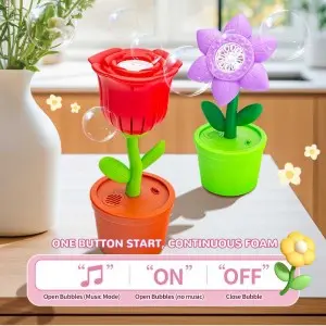 Flower Bubble Blower Machine with Music & LED Lights – Outdoor/Indoor Party Decor (4 Floral Designs)