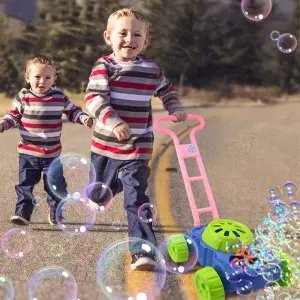 Summer Outdoor Electronic Automatic Bubble Maker Machine Toddler Fun Bubble Blowing Push Toys for Preschool Kids Boys and Girls