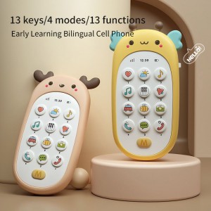 Children Simulated Musical Cellphone Baby Educational Chinese English Bilingual Mobile Phone Kids Plastic Cartoon Cell Phone Toy