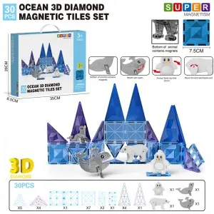 Wholesale Kids DIY Marine Animal Magnetic Tiles Toy Building Block Set 3D Diamond Ice and Snow Ocean Series