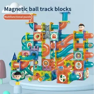 Funny Marble Run Ball Game Magnetic Race Track Building Blocks with Light