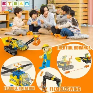 117PCS 6-in-1 City Construction Truck Inertia Model DIY Building Kit Excavator Children Hand on STEM Engineering Toys for Kids
