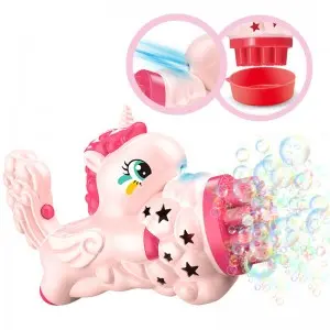 16 Hole Electric Unicorn Bubble Gun Toy with Light and 60ml Bubble Solution