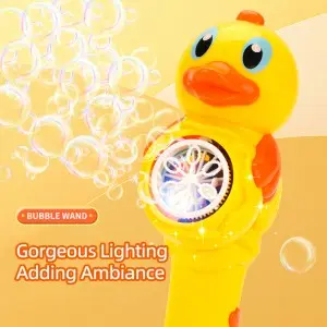 Cute Cartoon Duck Bubble Stick Toys with Light & 2 Bubble Solution Bottles