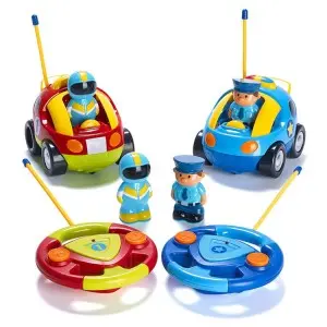 Electric Music Lights Cartoon Rc Police Car Race Car Toddler Boys And Girls Gift Steering Wheel Remote Control Car Toys for Kids