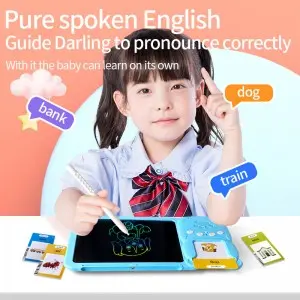 Kids Cognitive Card Machine Electronic English Learning Device Toddler Educational Talking Flash Cards with LCD Drawing Tablet