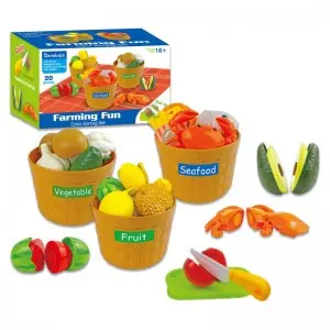Toddler Learning Color Sorting Set Farming Fun Market Grocery Kitchen Play Food& Seafood Kids Cutting Fruits and Vegetables Toys
