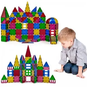 Kids Educational Magnet Tiles Set DIY Construction Castle Magnetic Building Blocks Toy