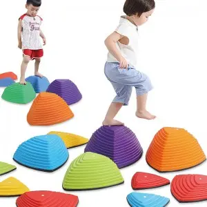 Indoor Outdoor Non-Slip Rainbow River Stones Jumping Rock Obstacle Course Plastic Gym Toy Stepping Stones for Kids Balance Train