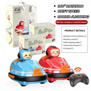 Indoor Outdoor Multiplayer Interactive 2PCS Remote Control Battle Kart Bumper Car Toy with Light and Music