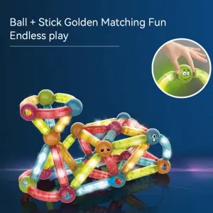 Glowing Magnetic Rods And Balls Building Blocks Toy Kids Spatial Thinking Developing