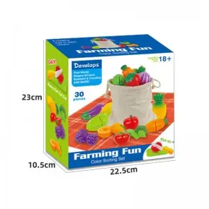 Toddler Color Sorting Learning Kitchen Realistic Play Foods 30pcs Portable Cutting Fruit and Vegetable Toys Set with Storage Bag