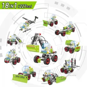 227PCS DIY Construction 18 Model in 1 Agricultural Vehicle Play Kit STEM Farming Truck Assembled Building Block Toy for Kids