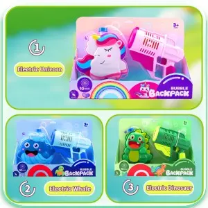 Cartoon Dinosaur/ Whale/ Unicorn Design Electric Backpack Bubble Gun Toys for Kids Summer Outdoor Activities