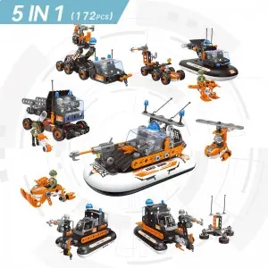 172pcs City Coast Guard Building Block Set STEAM DIY Screws Nuts Assembly Truck Helicopter Boat Construction Toys for Kids