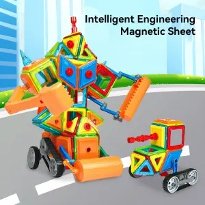 DIY Engineering Vehicle Magnetic Tiles Toy Kids Fine Skills Training Magnet Assembly Block Set