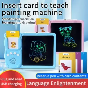 Kids Cognitive Card Machine Electronic English Learning Device Toddler Educational Talking Flash Cards with LCD Drawing Tablet