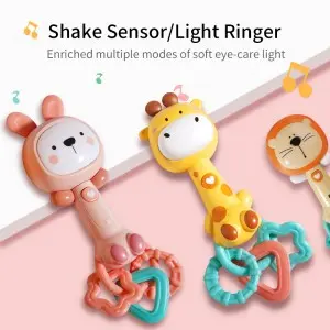 Newborn Sensory Musical Stick Cartoon Giraffe/ Rabbit/ Bear/ Lion Rattle Teether Infant Early Educational Baby Rattles Toys