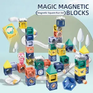 Kids montessori Magnetic Tiles Building Blocks DIY Assembling Rolling Ball Racing Track Toys Equipped with Dolls
