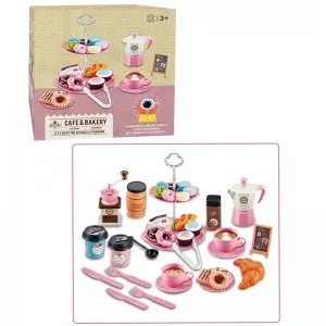 38pcs Kids Pretend Play Afternoon Tea Set Toy Simulated Dessert Diy Assembly Dim Sum Rack Coffee Maker Kit