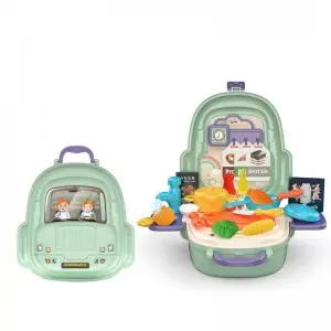 Children Pretend Play Backpack Kitchen Play Kit 25-Piece Chef Toy Set for Girls with Plastic Cooking Pot and Simulated Food