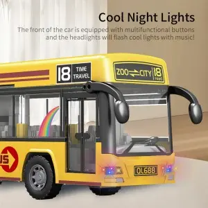 Children Inertia Door Opening City Tourist Car Model Kids Plastic Friction Truck Double Decker Urban Bus Toy with Music & Light
