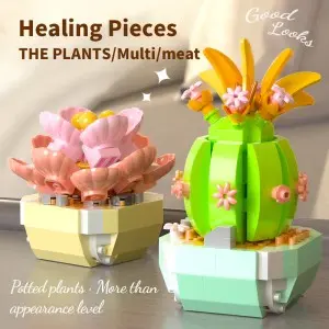 Home Decoration DIY Simulation Bouquet Kids Creative Assemble Succulent Plant Toy Children Construction Potted Building Blocks