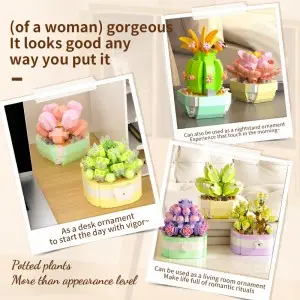 Home Decoration DIY Simulation Bouquet Kids Creative Assemble Succulent Plant Toy Children Construction Potted Building Blocks