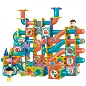 Funny Marble Run Ball Game Magnetic Race Track Building Blocks with Light