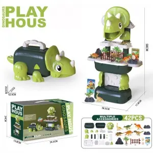 Deluxe 42 Pieces Mini Plastic Dinosaur Model Toy  Fence Volcano Tree Eggs for Kids