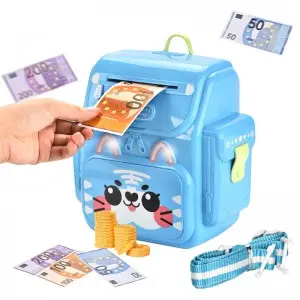 Kids Cartoon Electronic ATM Machine Cash Coins Money Saving Box Toy Password & Fingerprint Unlocking Backpack Piggy Bank