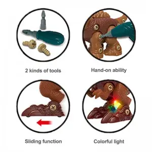Children STEM Take Part Dinosaur Play Kit Screw Connecting Animal Kids DIY Assemble Construction Dinosaur Toy with Music Light