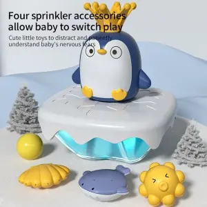 Infant Shower Play Set Toddler Bathtub Fountain Toys Baby Bath Time Iceberg Penguin Electric Water Toy with 4pcs Plastic Toys