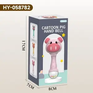 Infant Education Cartoon Pig Shaking Hand Bell Noisy Maker Kids Vision Hearing Development Plastic Teether Rattle Toys for Baby