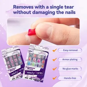 Children Artificial False Nail Tips Kids Exquisite Nail Stickers for Girls Kids Nail Art Decoration