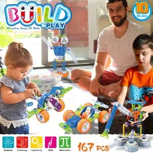 167PCS STEM 10 In 1 Models Flexible Building Toys Creative Plastic Screw and Nut Connecting 3D Puzzle Soft Blocks Play Toys For Children