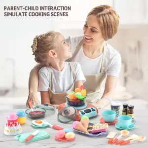 51pcs Pretend Play Music Light Spray Induction Cooker Simulation Tableware Kitchenware Kitchen Food Toy Cooking Set for Kids