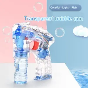 Summer Outdoor Battery Operated Lighting Transparent Space Bubble Blower Gun Kids Automatic Bubble Gun with Bottle Solution