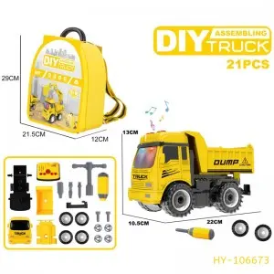 Friction Powered Excavator/Crane/Dump Truck/Concrete Mixer DIY Assembly Engineering Truck Toys Set with Backpack & Light & Music