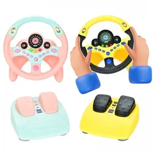 Montessori Sensory Driving Toy – 360° Steering Wheel & Pedals with Suction Cup, Vibrant Yellow/Pink for Ages 3-6