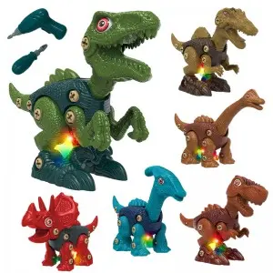 Children STEM Take Part Dinosaur Play Kit Screw Connecting Animal Kids DIY Assemble Construction Dinosaur Toy with Music Light