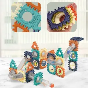 Kids STEM Learning Magnetic Tiles Blocks Set Marble Ball Race Track Toys Equipped with Dolls
