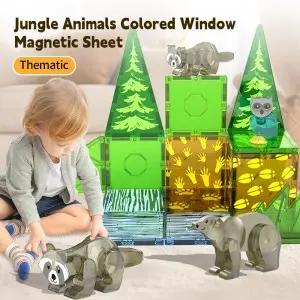 25PCS Magnetic Animals Building Tiles Toy Kids DIY Assembly Forest Theme Magnet Block Set