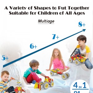 81PCS 4 in 1 STEM Building Block Car Helicopter Model Kids Imaginative Construction Play Set DIY Assembly Toys for Children