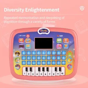 Kids Learning Tablet with Piano & ABC Touchscreen – Bilingual LED Educational Toy for Ages 3-6, Pink/Blue